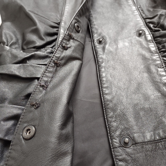 Leather ruched vintage trench dress  double breasted - Picture 12 of 16